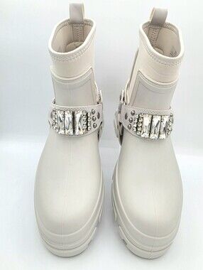 Karl Lagerfeld Maeva Rubber Ankle Boots Crystal Strap Lug Sole 6M